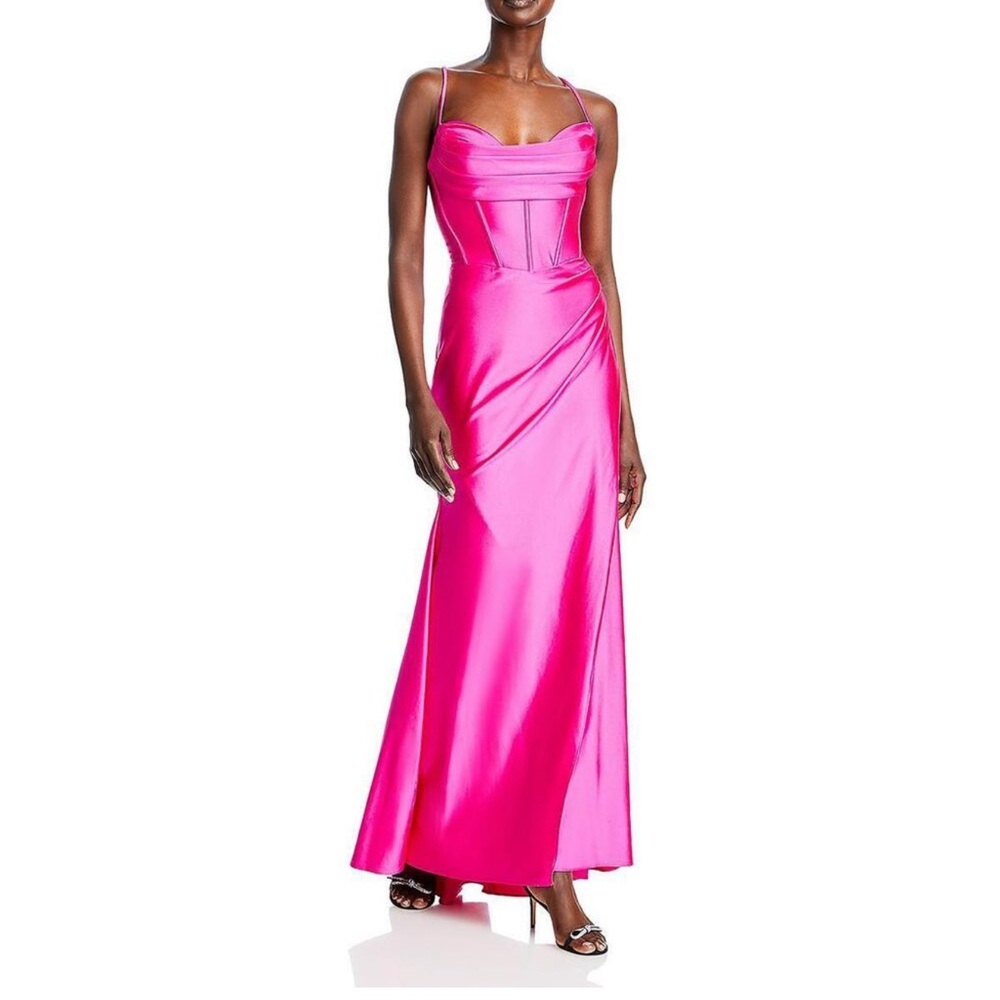 Aqua Pink Satin Corset Gown Size 6
